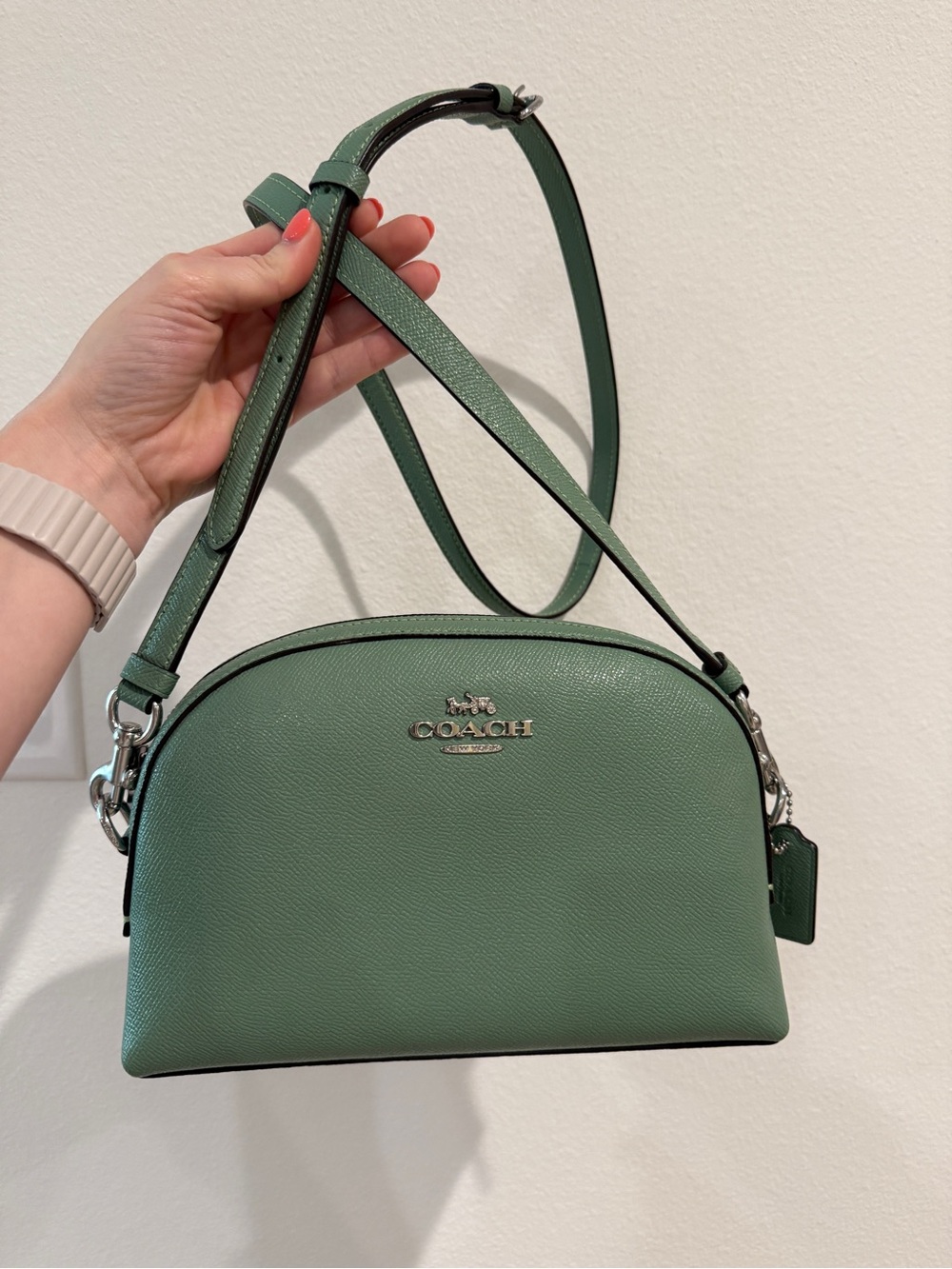 COACH Green Leather Dome Crossbody with Silver Hardware